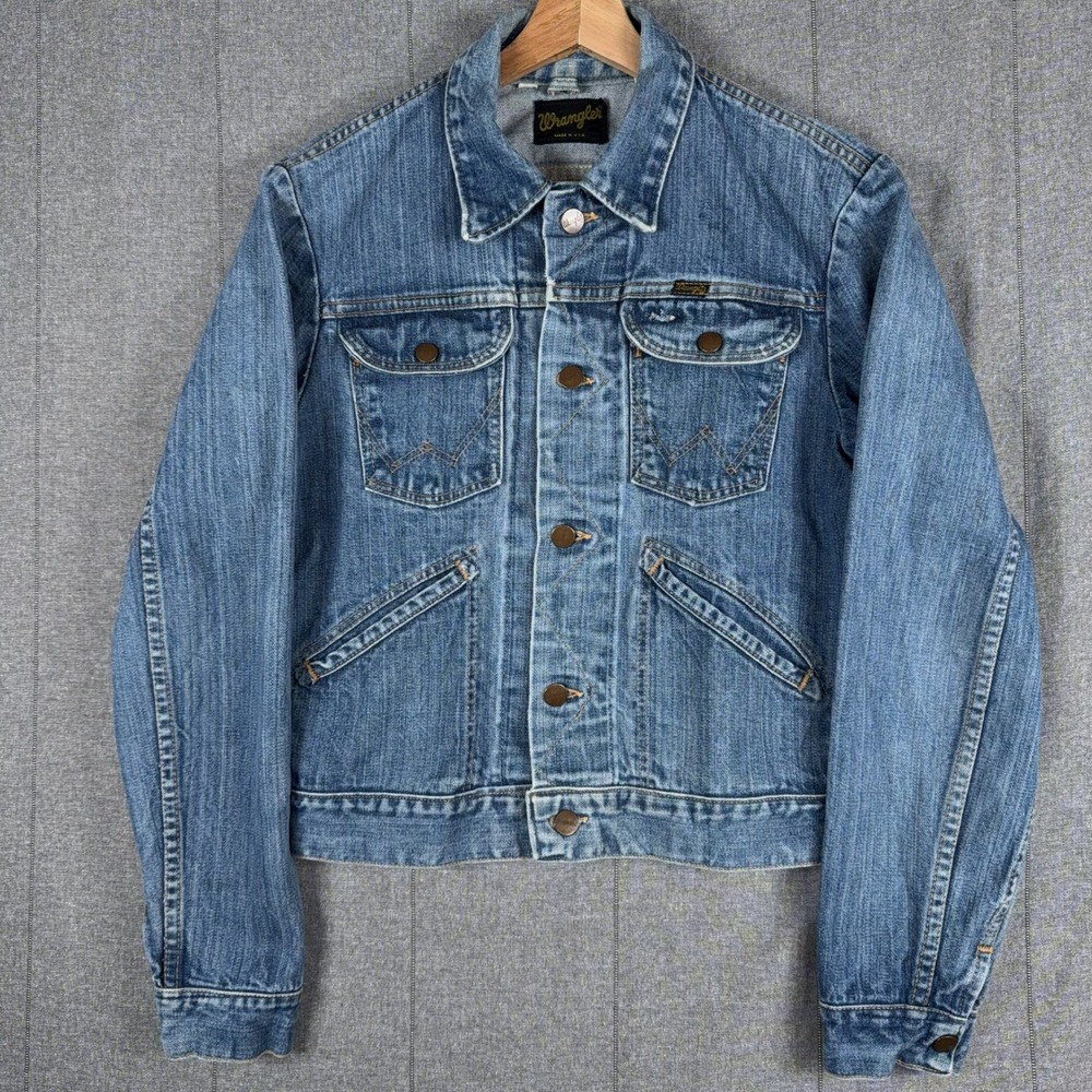 Wrangler Mens 70s Made In USA 36 Denim Trucker Jacket Medium Light Wash Blue